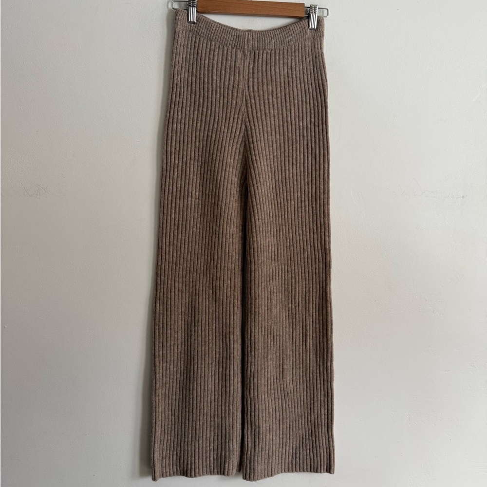 Princess Polly Ribbed Knit Wide Leg Pants Brown L/XL